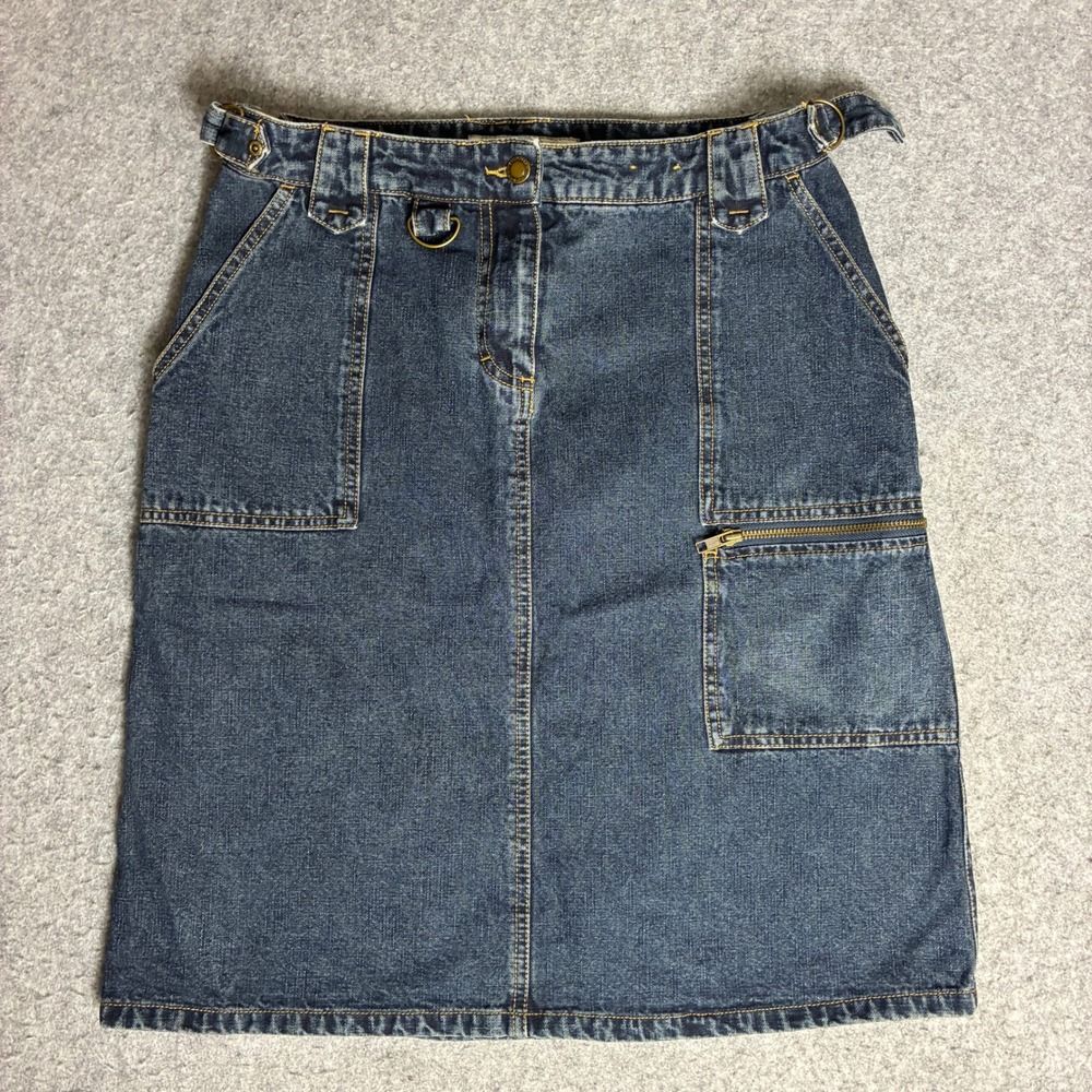 Faded Glory Denim Cargo Skirt Women 10 Blue Spring Utility Cinch Waist Y2K